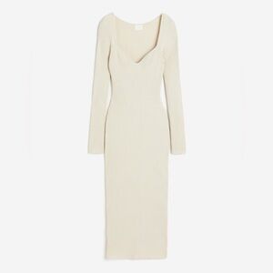 H&M Cream Ribbed Knit Maxi Dress